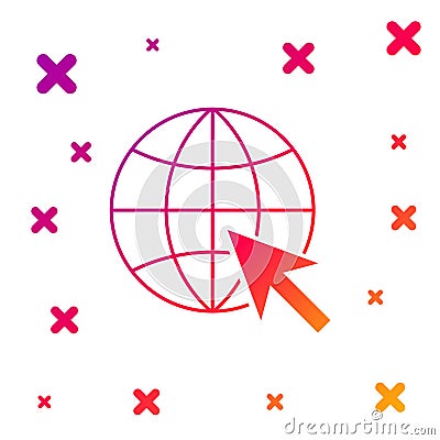 Color Go To Web icon isolated on white background. Globe and cursor. Website pictogram. World wide web symbol. Gradient Vector Illustration