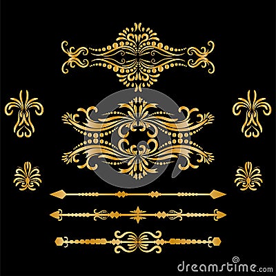 Color Gold Vintage Decorations Elements. Flourishes Calligraphic Ornaments and Frames. retro Style Design Collection Vector Illustration