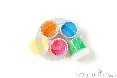 Color gouache paint cans isolated on white background Stock Photo