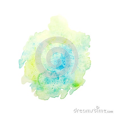 Color, green - blue splash watercolor hand painted isolated on white background, artistic decoration Stock Photo