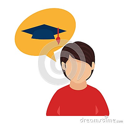 Color half body man and bubble speech with graduation hat Vector Illustration