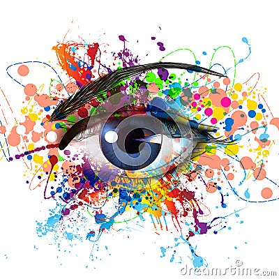 Color hand-drawn eye illustration grunge art Cartoon Illustration