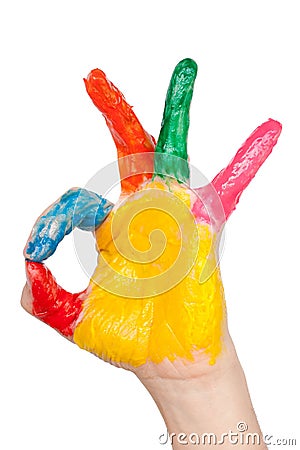 Color hand showing ok Stock Photo
