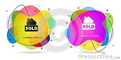 Color Hanging sign with text Sold icon isolated on white background. Sold sticker. Sold signboard. Abstract banner with Vector Illustration