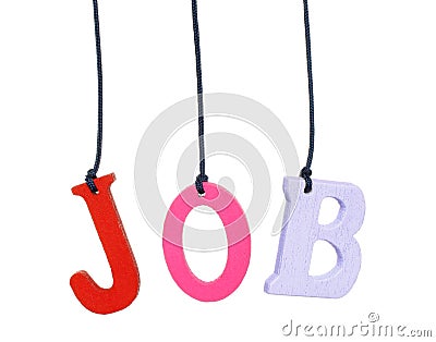 Color hanging wood job letters Stock Photo