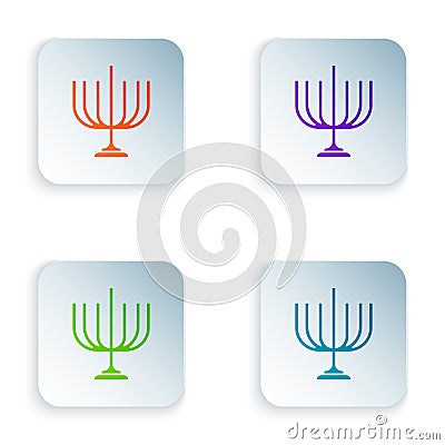 Color Hanukkah menorah icon isolated on white background. Hanukkah traditional symbol. Holiday religion, jewish festival Vector Illustration