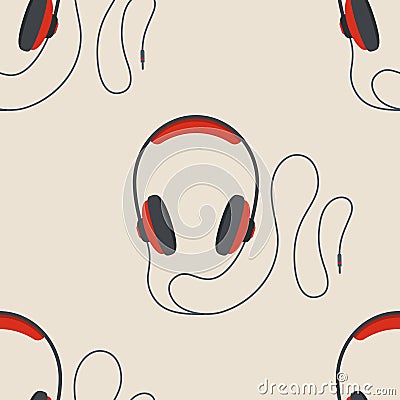 Color headphones seamless vector pattern. Red headphones pattern Vector Illustration