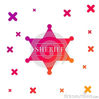 Color Hexagonal sheriff star icon isolated on white background. Sheriff badge symbol. Gradient random dynamic shapes Vector Illustration