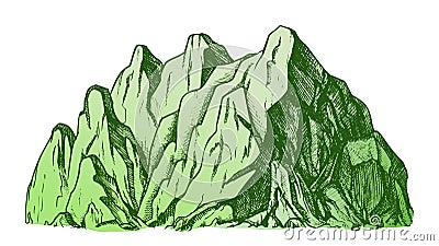 Color High Mountain Crag Landscape Hand Drawn Vector Vector Illustration