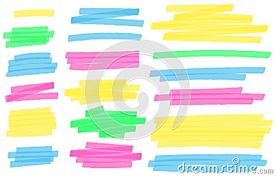 Color highlight marker lines. Colorful markers scribble, highlights line strokes and highlight banner vector set. Messy Vector Illustration