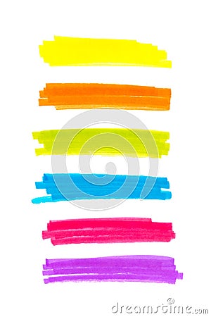 Color highlight stripes, banners drawn with markers. Stylish highlight elements for design. highlight marker stroke, spots bright Stock Photo