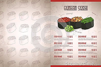 Color horisontal gunkan sushi menu Vector Illustration