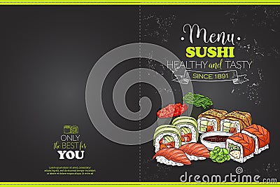 Color horisontal sushi menu Vector Illustration