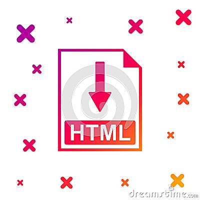 Color HTML file document icon. Download HTML button icon isolated on white background. Gradient random dynamic shapes Vector Illustration