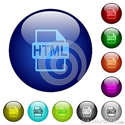 Color HTML file format glass buttons Stock Photo
