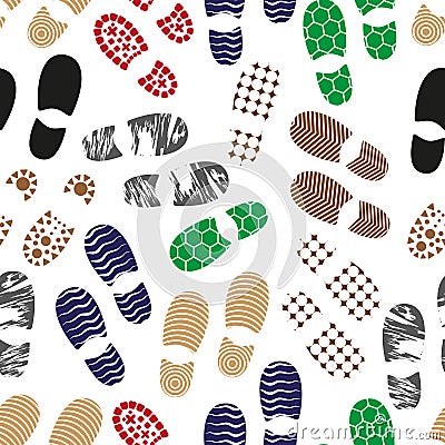 Color human shoes footprint various sole seamless pattern eps10 Stock Photo