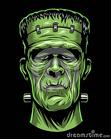 Color illustration of Frankenstein head Vector Illustration