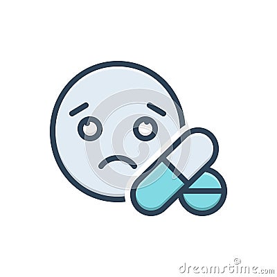 Color illustration icon for Compulsion, helplessness and pills Cartoon Illustration