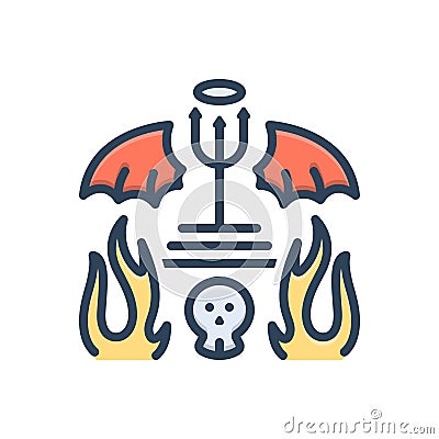 Color illustration icon for Hell, inferno and skull Vector Illustration