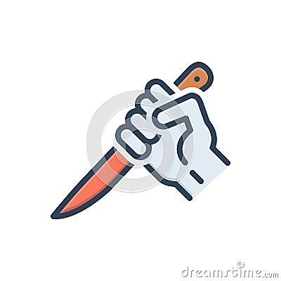 Color illustration icon for Threaten, knife and crazy Cartoon Illustration