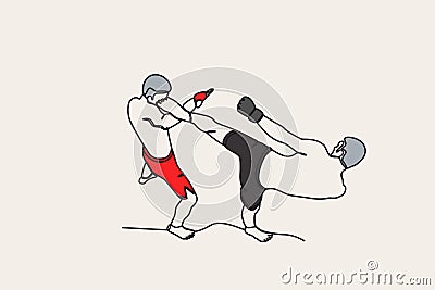 Color illustration of two men participating in a boxing match Vector Illustration