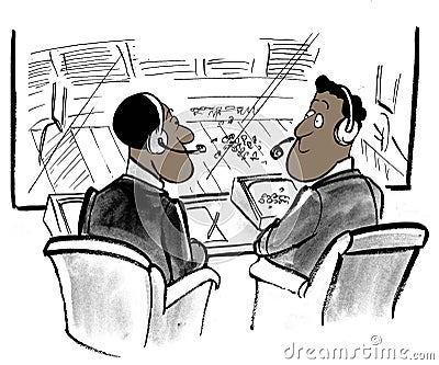 Two black sportscasters calling a football game Cartoon Illustration