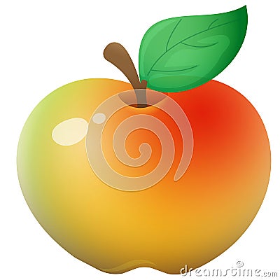 Color image of cartoon apple on white background. Fruits. Vector illustration for kids Vector Illustration