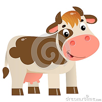 Color image of cartoon spotted cow on white background. Farm animals. Vector illustration for kids Vector Illustration