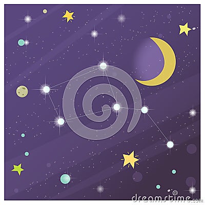 Color image of cartoon stars sky with planets and stars. Space and astronomy. Vector illustration set for kids Vector Illustration