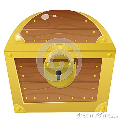 Color image of cartoon treasure chest on a white background. Closed coffer with lock . Decorative element for pirate party for Vector Illustration