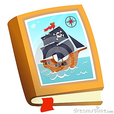 Color image of children`s book about pirates on white background. Fairy tales and adventure. Vector illustration for kids Vector Illustration