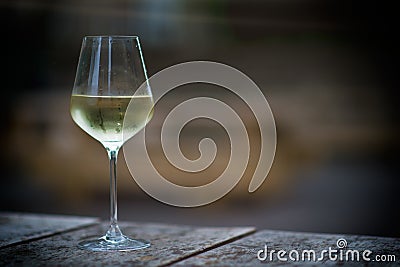 Color image of chilled white wine in a glass , with copy space. Stock Photo