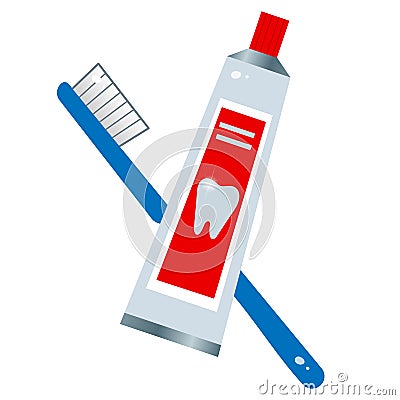 Color image of toothbrush and toothpaste on white background. Health and hygiene. Vector illustration for dentistry Vector Illustration