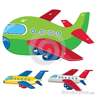 Color images of cartoon airplanes on a white background. Vector illustration set of vehicle, transport for kids Vector Illustration