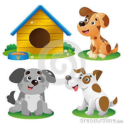 Color images of cartoon dogs on white background. Pets. Vector illustration set for kids Vector Illustration