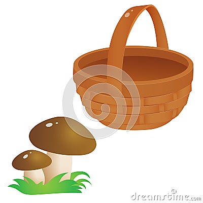 Color images of wicker basket with mushrooms on white background. Vector illustration Vector Illustration