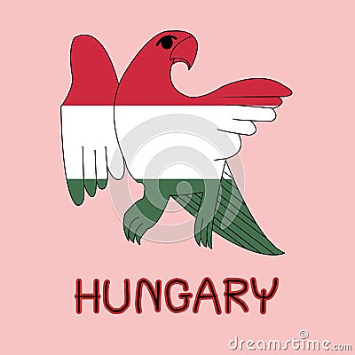 Color Imitation of Hungary Flag with Turul Mythological Bird/ Falcon, National Animal Stock Photo