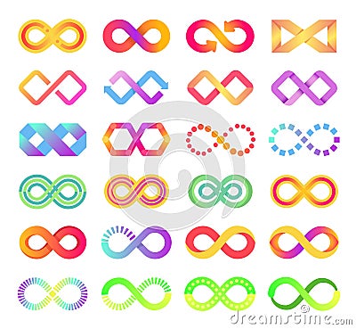 Color infinity icon, infinite loop symbol logo. Colorful endless arrow chains sign, abstract eternity logo, endless Vector Illustration