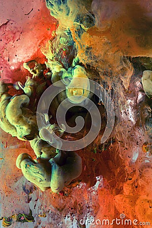 Color ink drop in water. red, orange, green, yellow Stock Photo