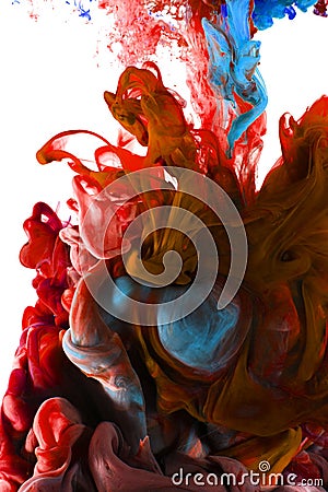 Color ink drop in water. Saphire blue, fiery red Stock Photo