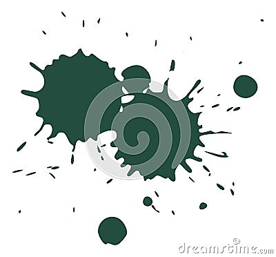 Color ink spot. Dark green paint splatter, grange texture isolated on white, inked splashes and stains, drops and blobs Vector Illustration