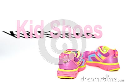 Color kid sneakers shoes on floor back view soft focus on blur kid shoes word Stock Photo