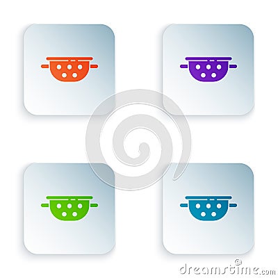 Color Kitchen colander icon isolated on white background. Cooking utensil. Cutlery sign. Set colorful icons in square Vector Illustration