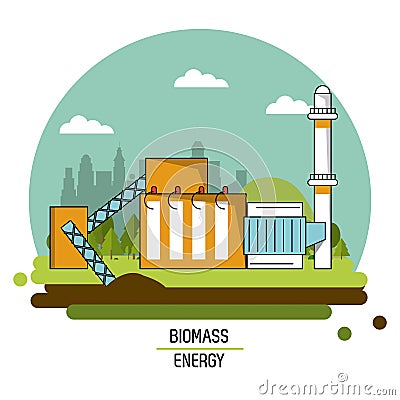 Color landscape image biomass energy plant Vector Illustration