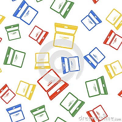 Color Laptop update process with loading bar icon isolated seamless pattern on white background. System software update Vector Illustration