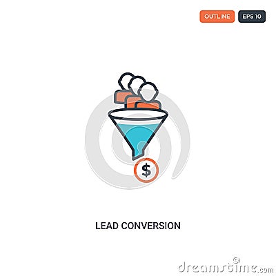 2 color lead conversion concept line vector icon. isolated two colored lead conversion outline icon with blue and red colors can Vector Illustration