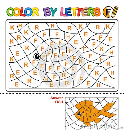 Color by letter. Puzzle for children. Fish Vector Illustration
