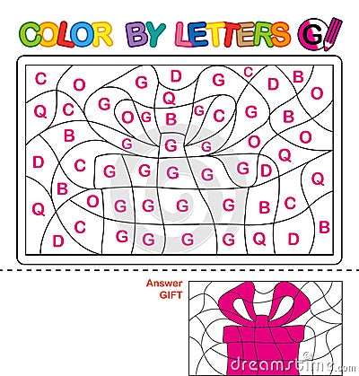Color by letter. Puzzle for children. Gift Vector Illustration