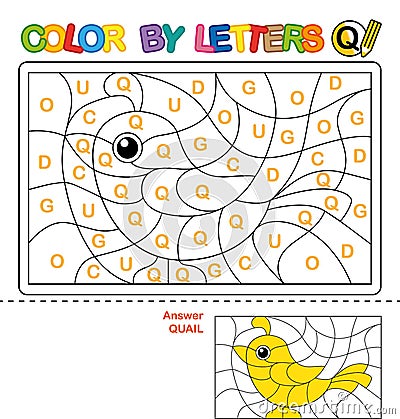 Color by letter. Puzzle for children. Quail Vector Illustration