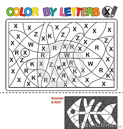 Color by letter. Puzzle for children. X-ray Vector Illustration